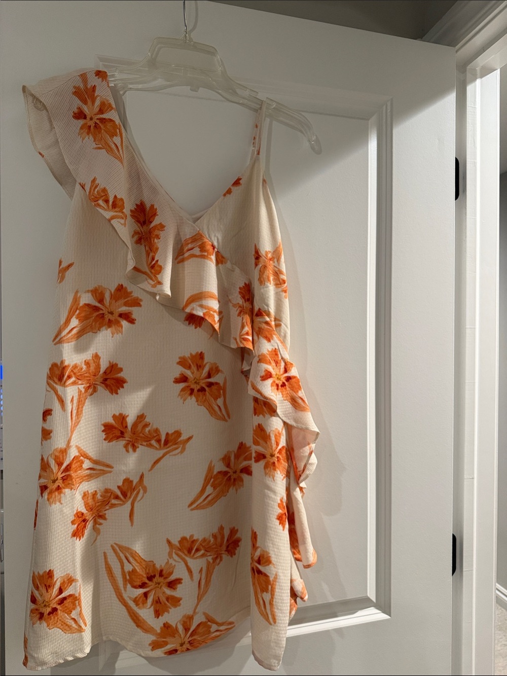 Collective Concepts Cream with Orange Floral Ruffle Dress